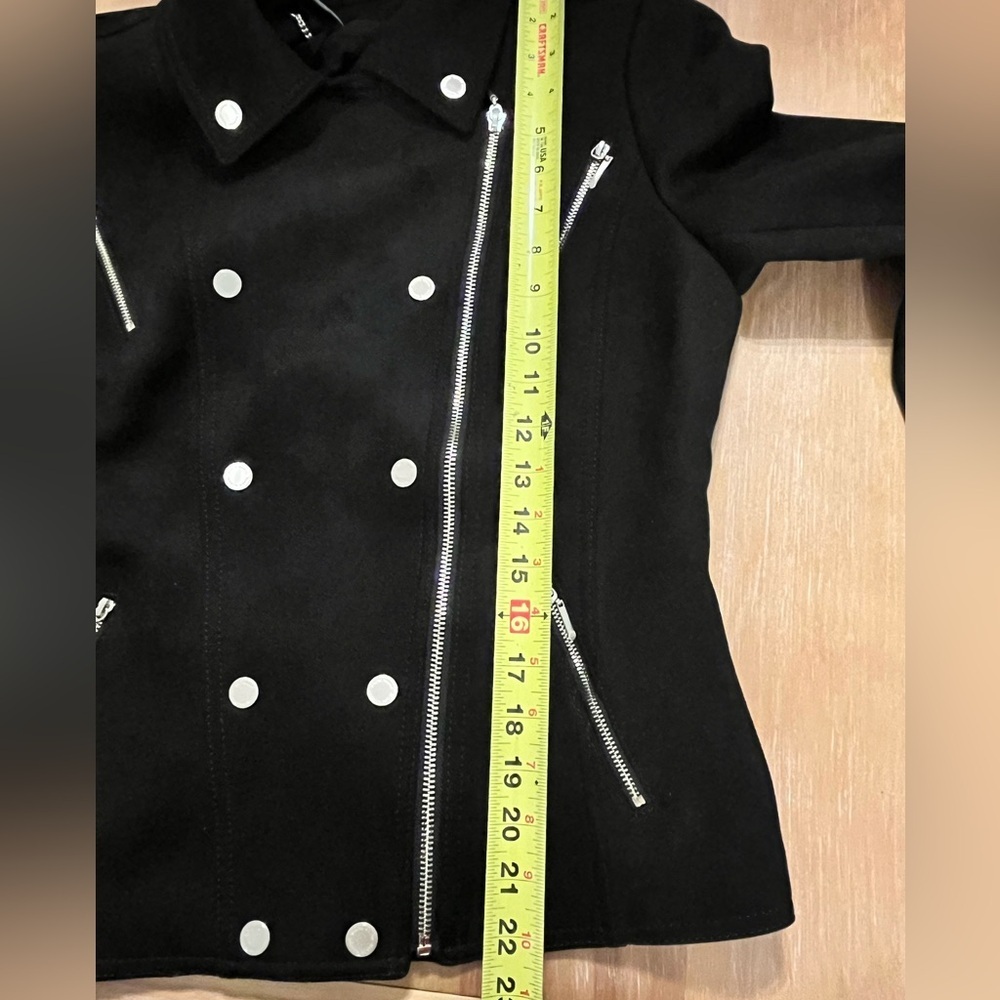 White House Black Market Black Faux Suede Moto Jacket - Silver Hardware Sz 8 - Picture 13 of 14